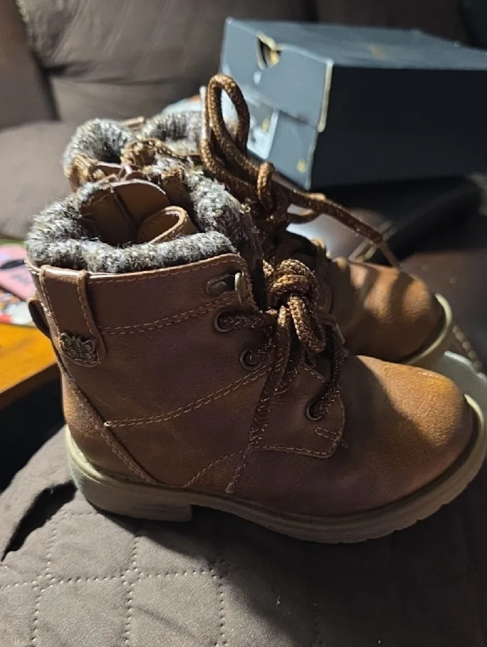 wonder nation Brown Faux-Fur Lined Kids Lace-Up Boots